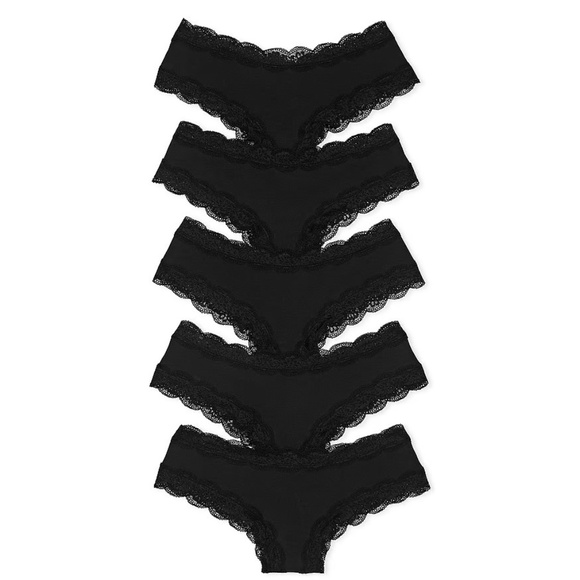 Victoria's Secret PINK Lace Trim Cheeky Panties 5-Pack Black Large NEW - Picture 1 of 1